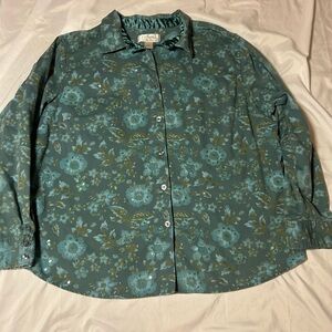 Women’s CJ Banks Button Up Shirt Jacket Sz 1X Green Corduroy Embellished